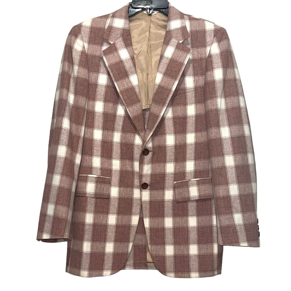 VTG 70’s Anderson-Little Disco 2-Button Sports Coat Blazer Mauve/Cream Plaid 42R